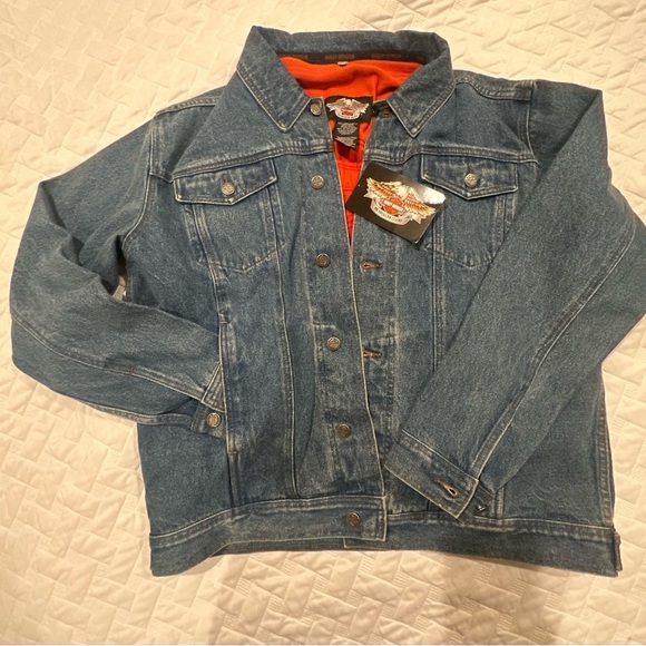 Vintage HARLEY DAVIDSON mens jean jacket Sz L V-Twin Power Fleece Liner N6 - Picture 5 of 11